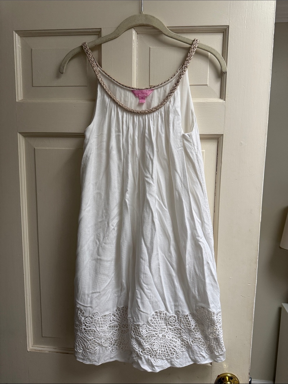 Lilly Pulitzer White Crochet-Hem Sundress with Braided Straps